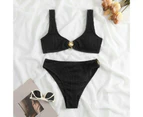 1 Set Women Swimwear Split Bathing Suit Beach Clothing-Black