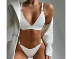 1 Set Bathing Suit Solid Briefs Swimwear Set for Women-White