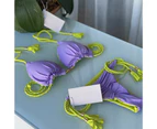 2Pcs/Set Braided Rope Tassel Padded Wireless Ruched Bikini Set Lady Triangle Bra Low Waist Panties Set-Light Purple