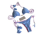 2Pcs/Set Braided Rope Tassel Padded Wireless Ruched Bikini Set Lady Triangle Bra Low Waist Panties Set-Sky Blue