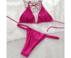 2 Pcs/Set Women Bikini Set Suit Water Sports Clothes-Rose Red