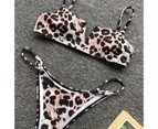 2Pcs/Set Adjustable Spaghetti Straps Small V Neck Bikini Set Sexy Leopard Print Bra Thong Set Beachwear-Leopard
