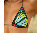 2Pcs/Set Butterflies Print Halter Adjustable Strap Padded Bikini Set Micro Triangle Bra Low Waist Thong Set Beachwear-Green