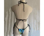 2Pcs/Set Butterflies Print Halter Adjustable Strap Padded Bikini Set Micro Triangle Bra Low Waist Thong Set Beachwear-Green