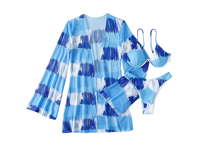 1 Set Bathing Suit Padded High Bra Briefs Set for Women-Blue