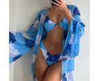 1 Set Bathing Suit Padded High Bra Briefs Set for Women-Blue