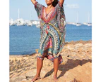 Bikini Cover Up All Match V Neck Printed Loose Soft Beachwear Unique Robe Style Swimsuit Cover Up Beachwear-Multicolor