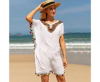 Bikini Cover-up Tassel Color Female Vacation Clothes-White