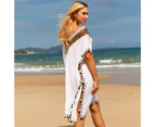 Bikini Cover-up Tassel Color Female Vacation Clothes-White