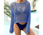 Swimsuit Cover Up Solid Color Beach Top Beach Clothes-Blue