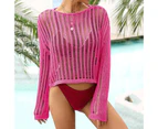 Swimsuit Cover Up Solid Color Beach Top Beach Clothes-Rose Red