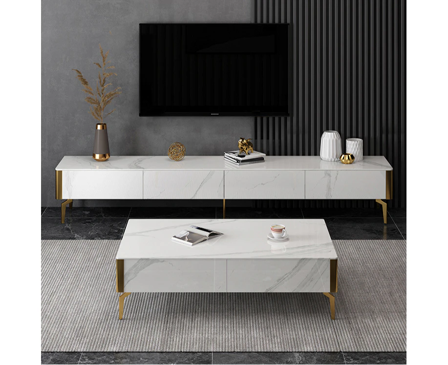 EAVAN White Modern Minimalistic Coffee Table/ Tea Table/130cm Width Ceramic Top