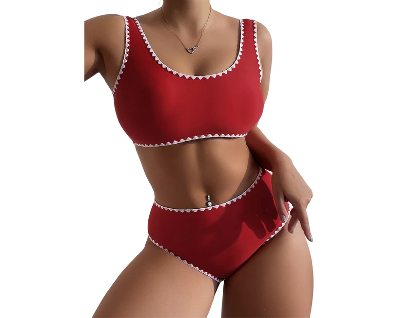2 Pcs/Set Summer Bathing Suit Set Water Sports Clothes-Dark Red