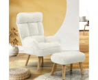 Oikiture Swivel Recliner Armchair Lounge Ottoman Accent Chair With Stool Sherpa White