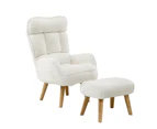 Oikiture Swivel Recliner Armchair Lounge Ottoman Accent Chair With Stool Sherpa White