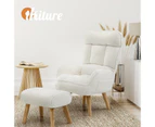 Oikiture Swivel Recliner Armchair Lounge Ottoman Accent Chair With Stool Sherpa White