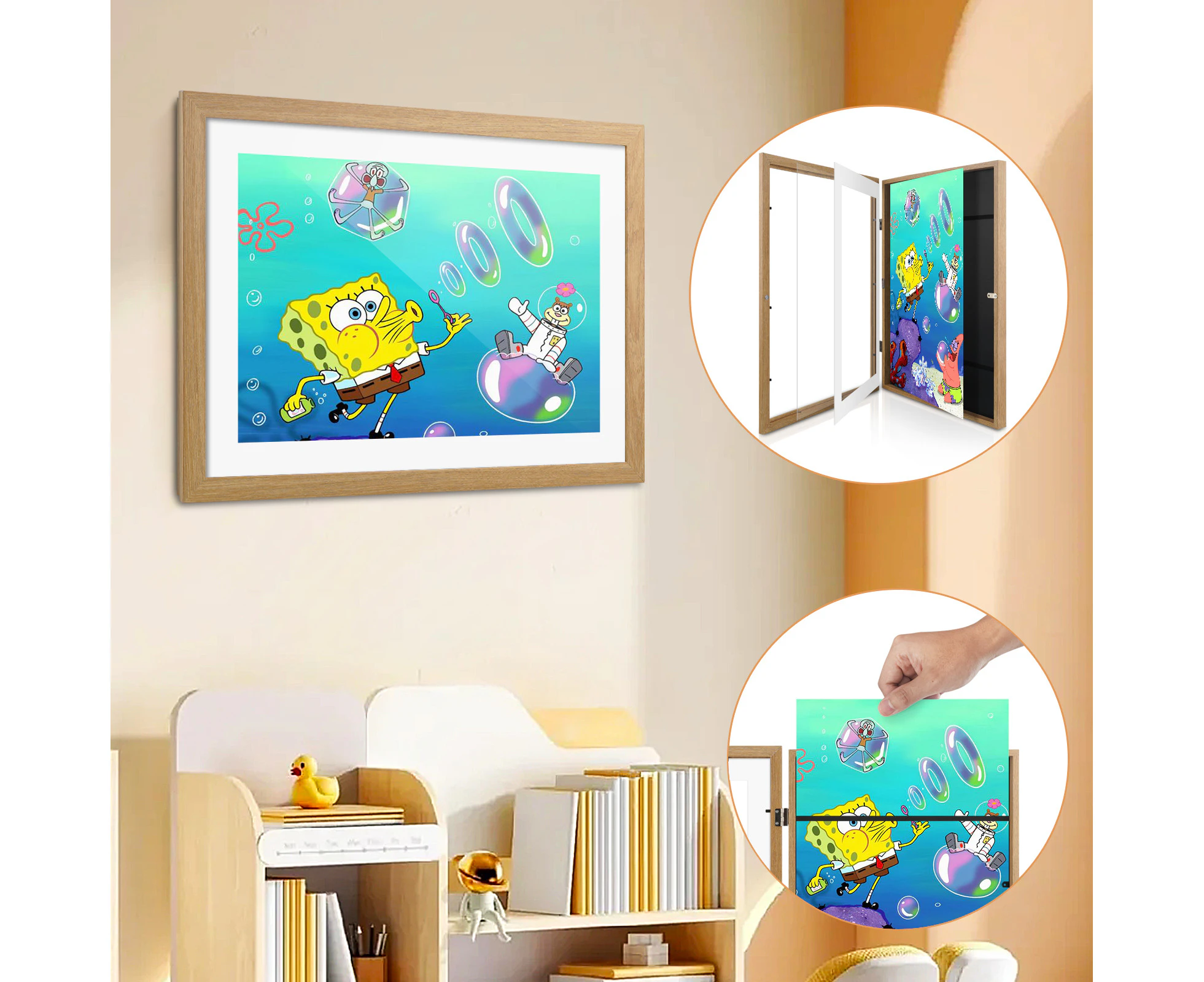 Kids Art Frames A3 Paper Storage Wooden Frames Photo Artwork Display Frame Hanging Front Opening