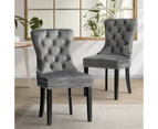 Oikiture 2x Velvet Dining Chairs Upholstered French Provincial Tufted Grey