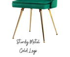 Set of 2 Vintage Style Velvet Metal Legs Dining Chairs - Green