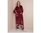 NONI B - Womens Bath Robe - Piping Detail Tie Waist Robe - Beet Red