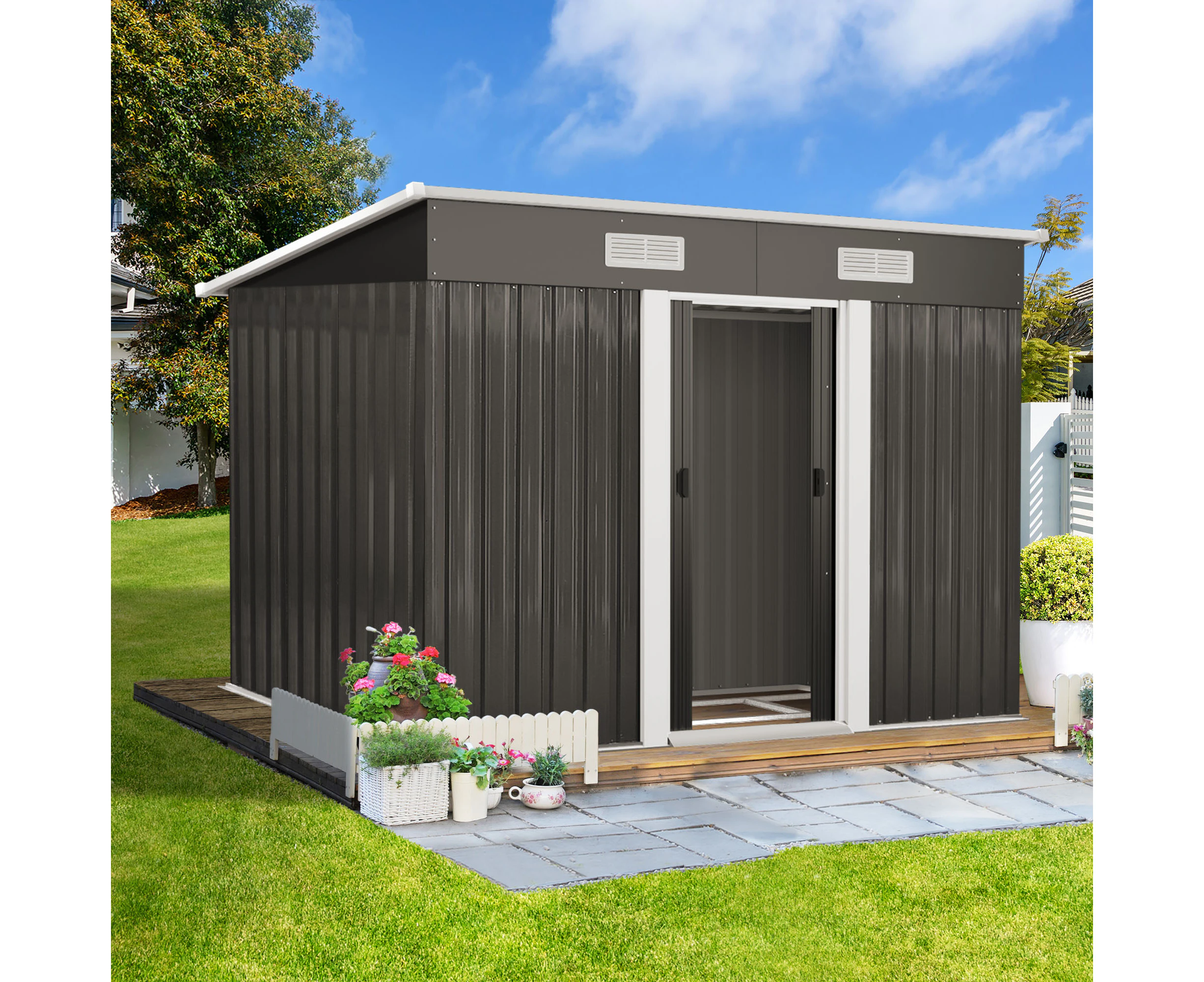 Livsip Garden Shed Outdoor Storage Sheds 2.38x1.31M Workshop Cabin Metal Base