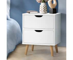Oikiture Bedside Tables 2 Drawers Side Table Nightstand Storage Cabinet White - White
