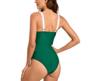 Women V-neck One Piece Swimsuits Sexy Singlet Swimwear Summer Bathing Suits for Women-Green