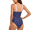 Women V-neck One Piece Swimsuits Sexy Singlet Swimwear Summer Bathing Suits for Women-Navy