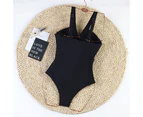 Women V-neck One Piece Swimsuits Sexy Singlet Swimwear Summer Bathing Suits for Women-Black