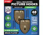 Handy Hardware 48PCE Picture Hooks Brass Plated Holding Capacity 12-25kg