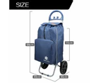 Foldable Shopping Trolley Cart Grocery Basket Market Luggage Bag Wheels Carts - Blue