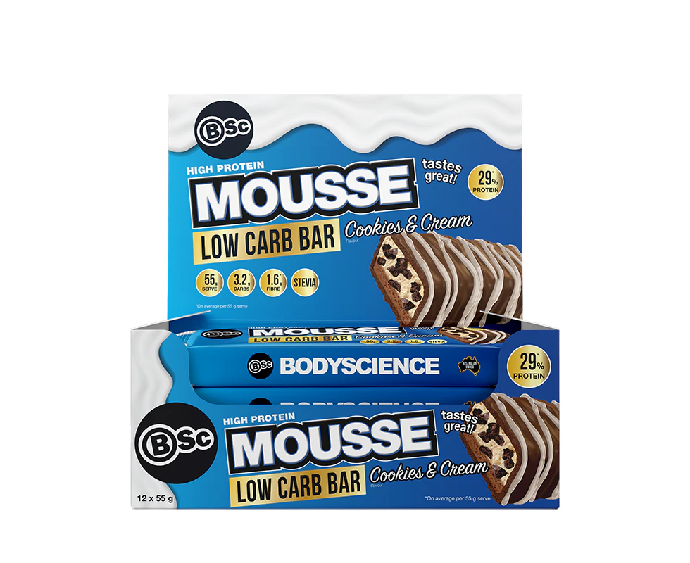 Body Science BSc High Protein Low Carb Mousse Bar [Box of 12] 5 Flavours - Cookies & Cream