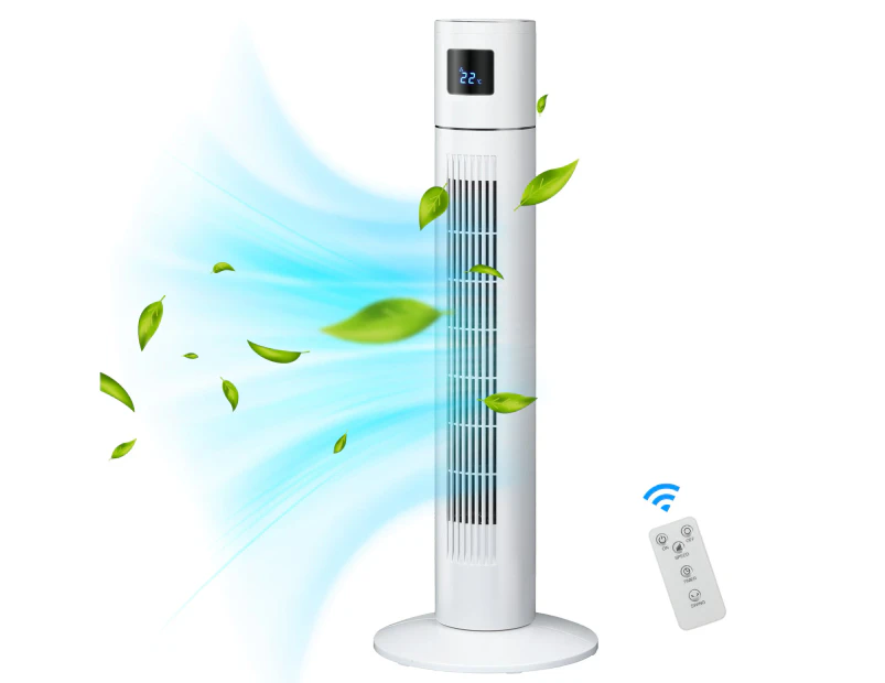 ADVWIN Tower Fan Portable Oscillating Bladeless with 3 Speeds, Timer and Remote Control, White