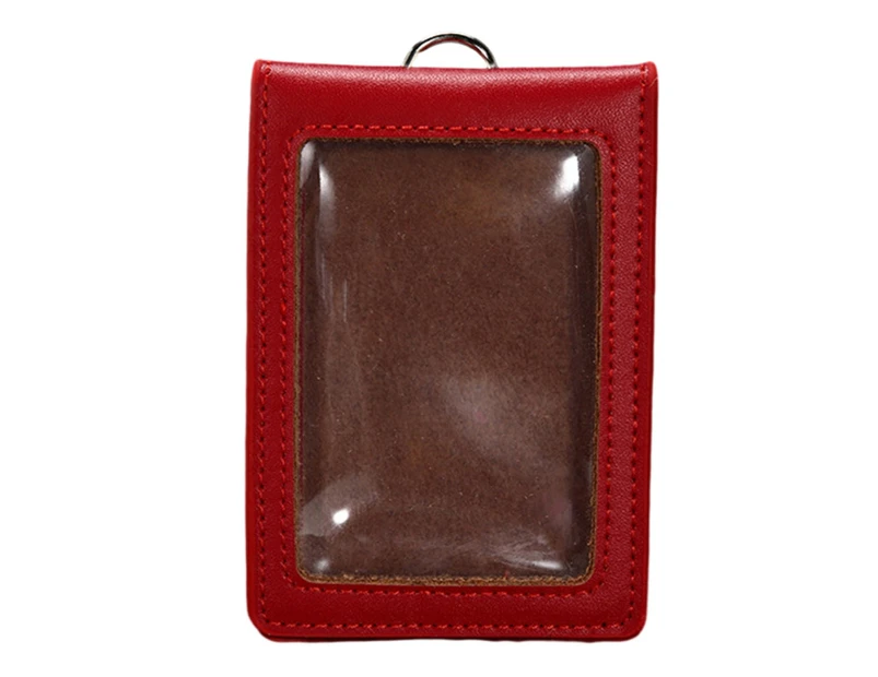 Leathers IDs Badge Holder Work Card Case Sleeve Clear Bank Credit Card Holder Clear Window Card Protector Pouch Durable-shape-red single card