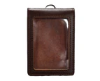 Leathers IDs Badge Holder Work Card Case Sleeve Clear Bank Credit Card Holder Clear Window Card Protector Pouch Durable-shape-Brown single card