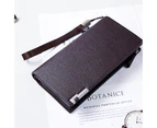 Men Wallet Vintage PU Leather Long Purse Bifold Business Coin Pocket with Zipper-Color-black