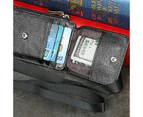Portable Genuine Leather RFID Blocking Business ID Card Credit Holder Lanyard Pu-Color-Black