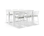 Hugo Outdoor Ceramic 2m Rectangle Aluminium Bar Table with 6 x Kansas Bar Stools - Outdoor Dining Settings - White