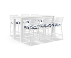 Hugo Outdoor Ceramic 2m Rectangle Aluminium Bar Table with 6 x Kansas Bar Stools - Outdoor Dining Settings - White