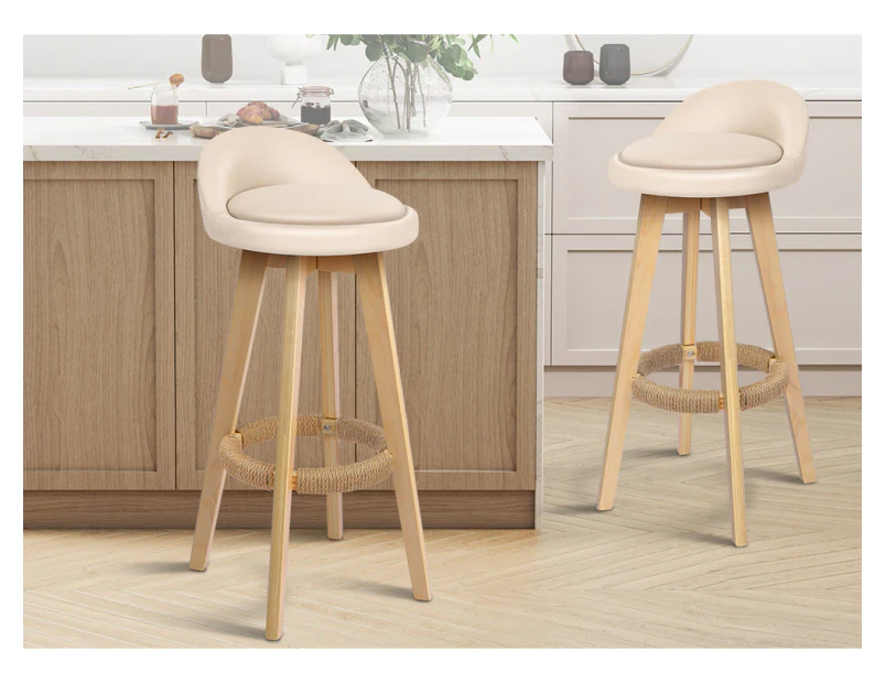 ALFORDSON 2x Kitchen Bar Stools Liam Wooden Swivel Bar Stool Chairs Beige