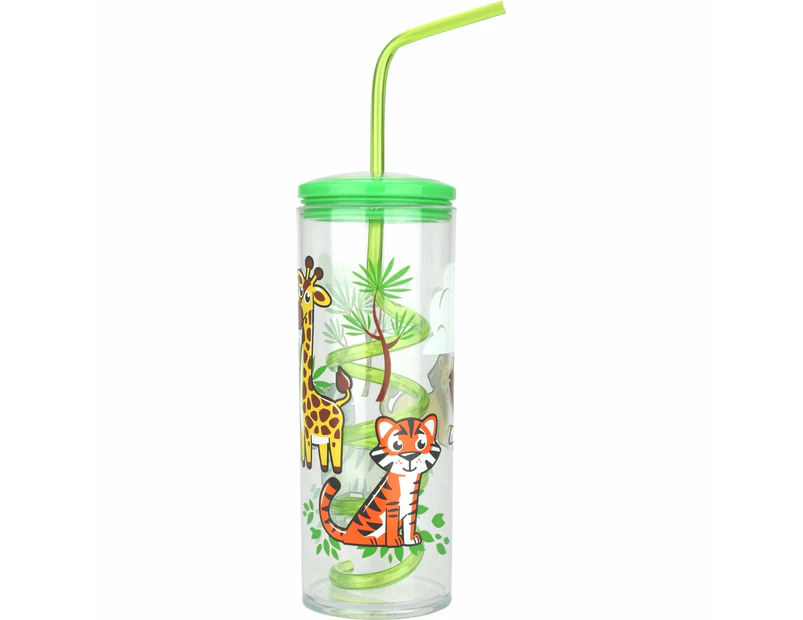 Plastic Safari Cup with Lid & Twisty Straw