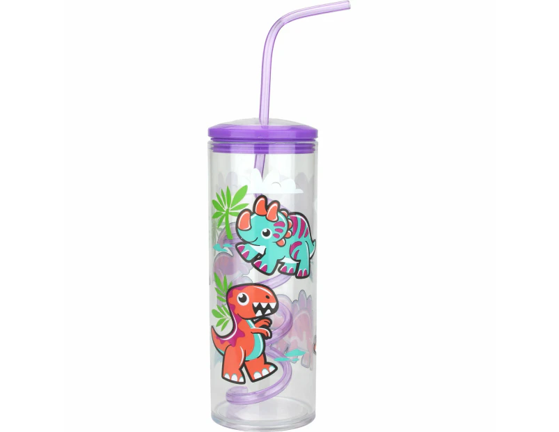 Plastic Dinosaur Cup with Lid & Twisty Straw