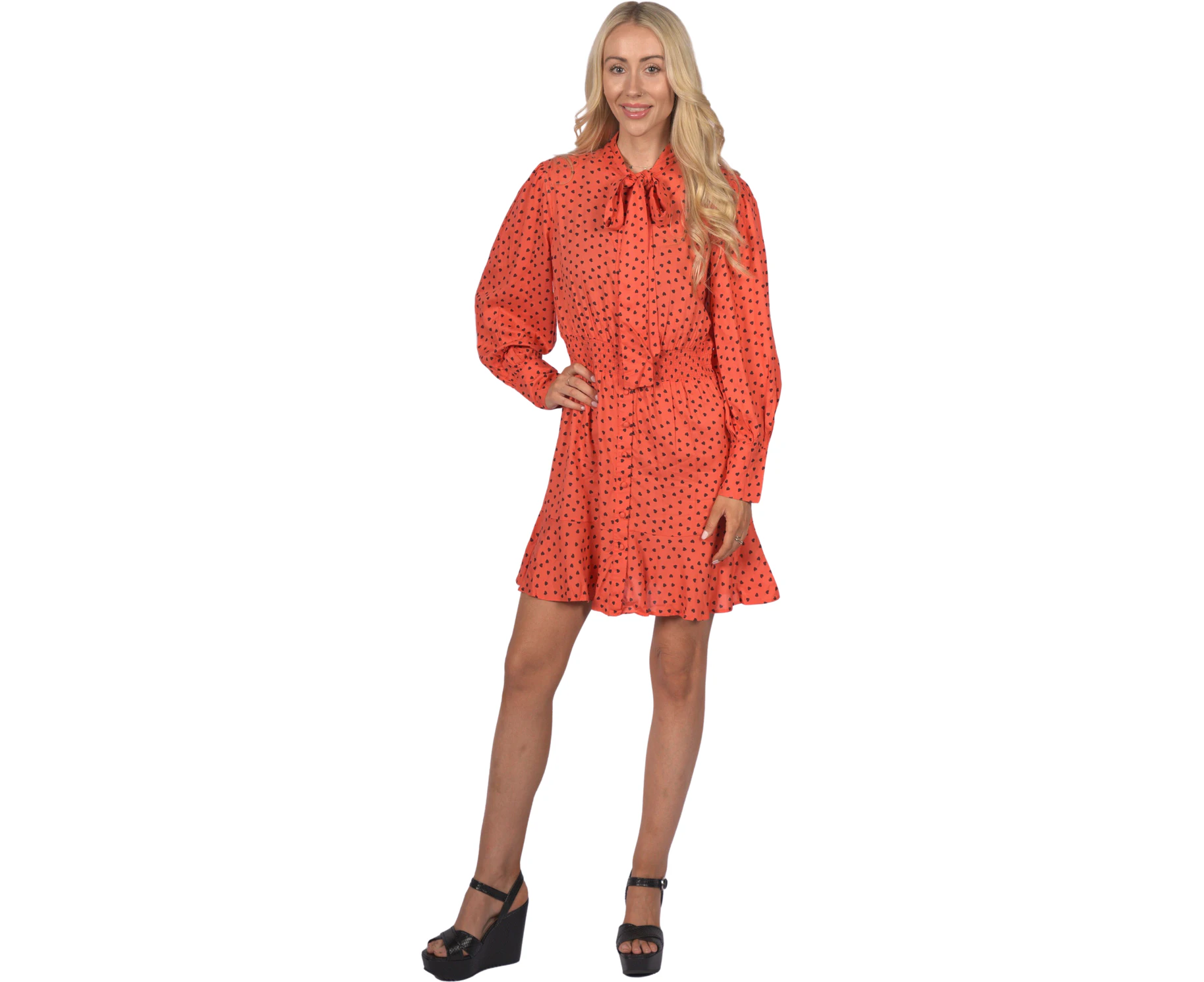 Topshop Women's Long Sleeve Orange Heart Print Dress