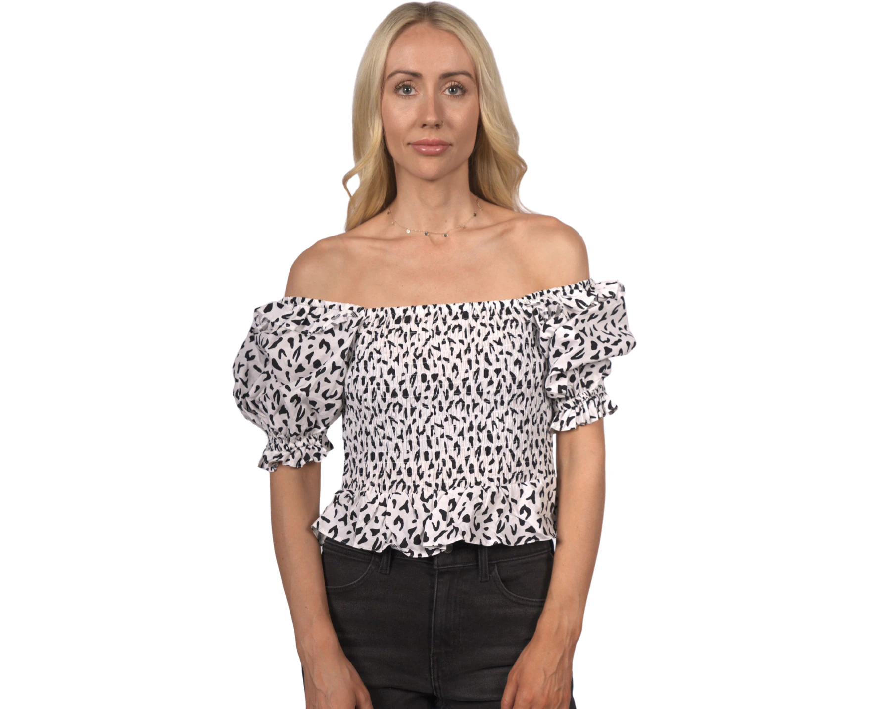 Topshop Women's Animal Frill Sleeve Blouse - Monochrome