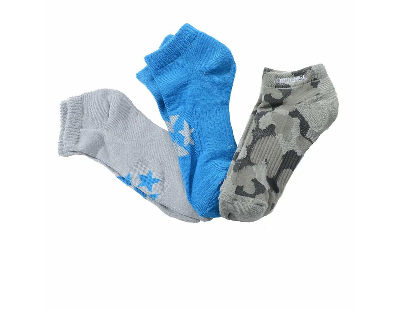 Converse Youth Low Cut Socks in Grey, Blue & Camouflage - 3 Pack