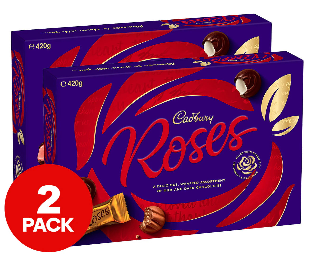 2 x 2PK Cadbury Roses Chocolates Gift Box 420g Assorted Flavours Confectionery Candy