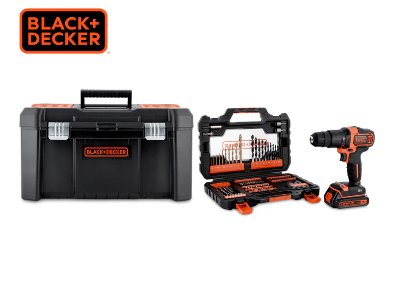 Black & Decker 18V Lithium-Ion 2 Speed Hammer Drill Tool Box Kit