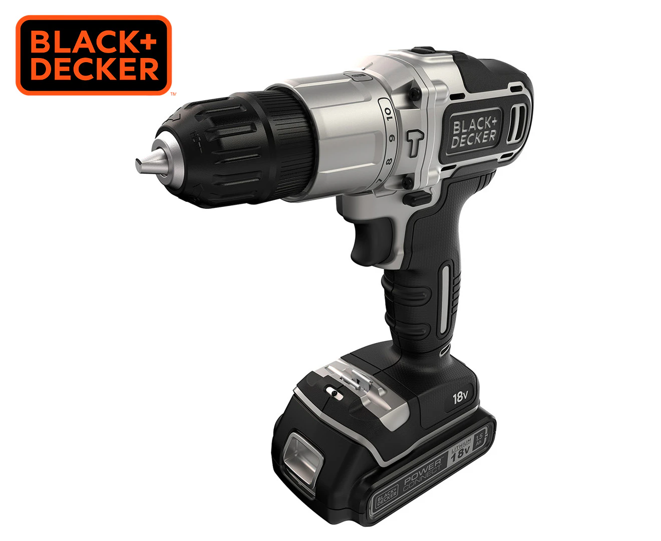 Black Decker 18V Compact Drill Driver Kit w Charger 1 x 1.5Ah