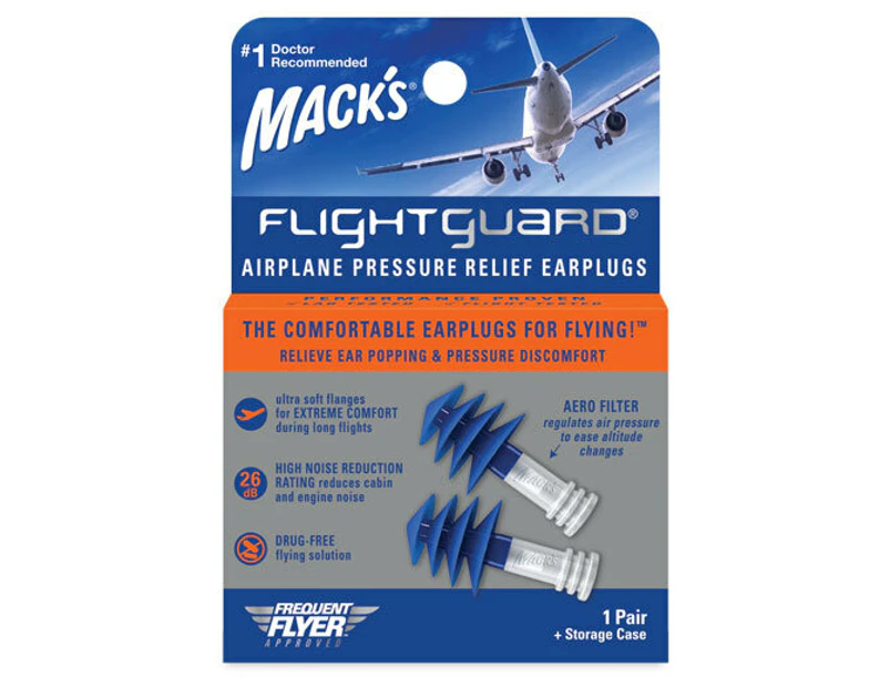 Mack's Flightguard Airplane Pressure Refief Reusable Ear Plugs With Storage Case