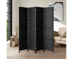 Oikiture 4 Panel Room Divider Screen Privacy Dividers Woven Wood Folding Black - Black